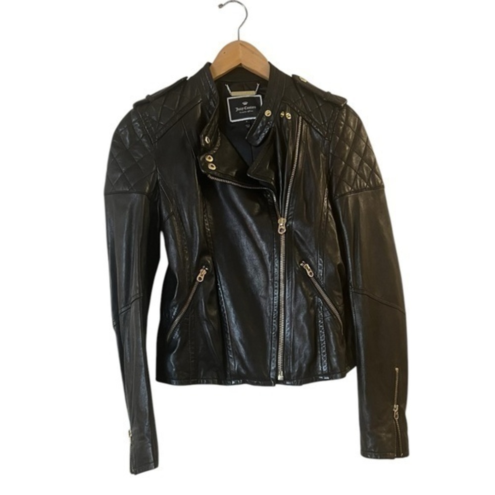 Juicy Couture Lamb Leather Moto Jacket w/ Gold Color Hardware